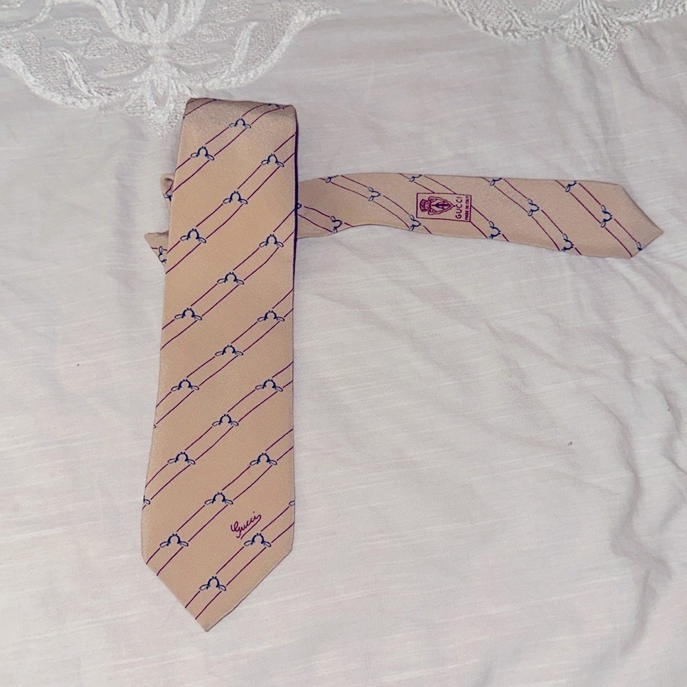 Vtg GUCCI Logo Silk Neck Tie